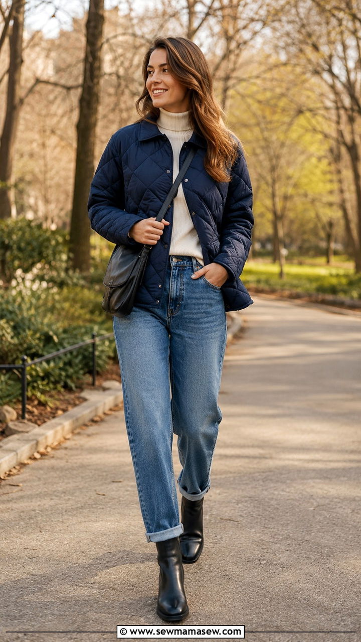 Boyfriend Jeans with a Quilted Jacket and Chelsea Boots - 30 Spring outfits with boyfriend jeans