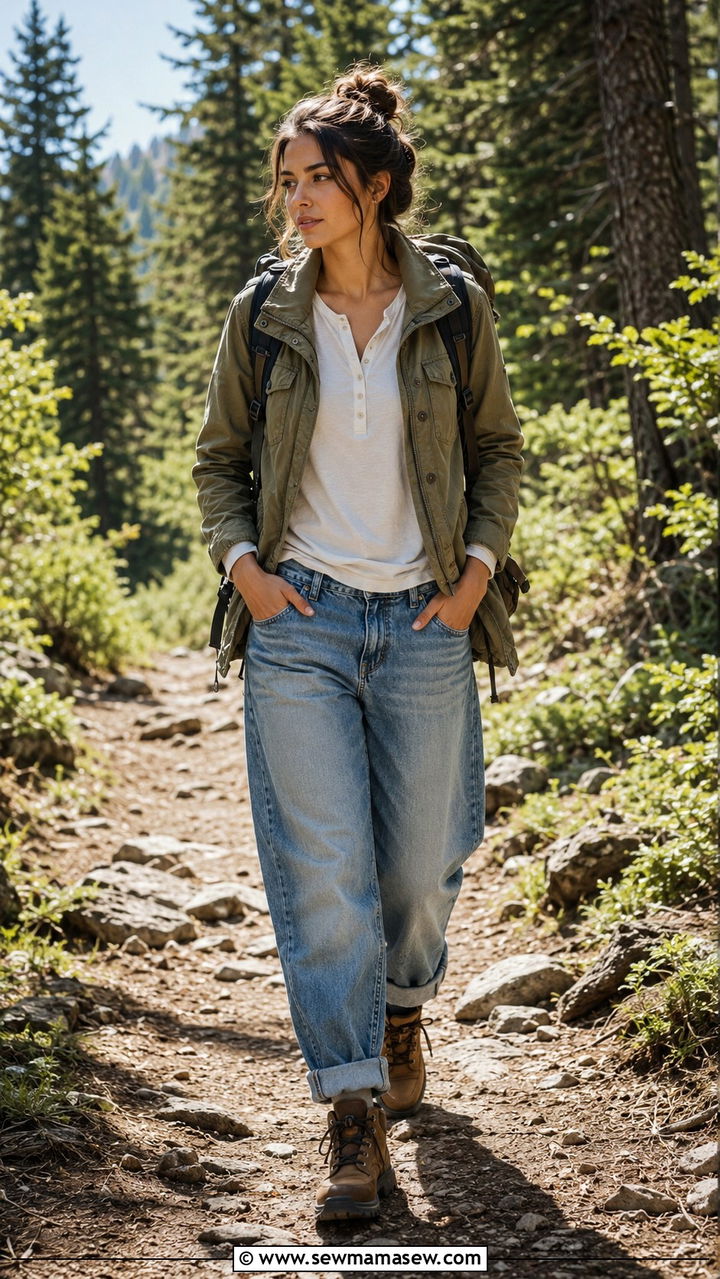 Boyfriend Jeans with a Utility Jacket and Hiking Boots - 30 Spring outfits with boyfriend jeans