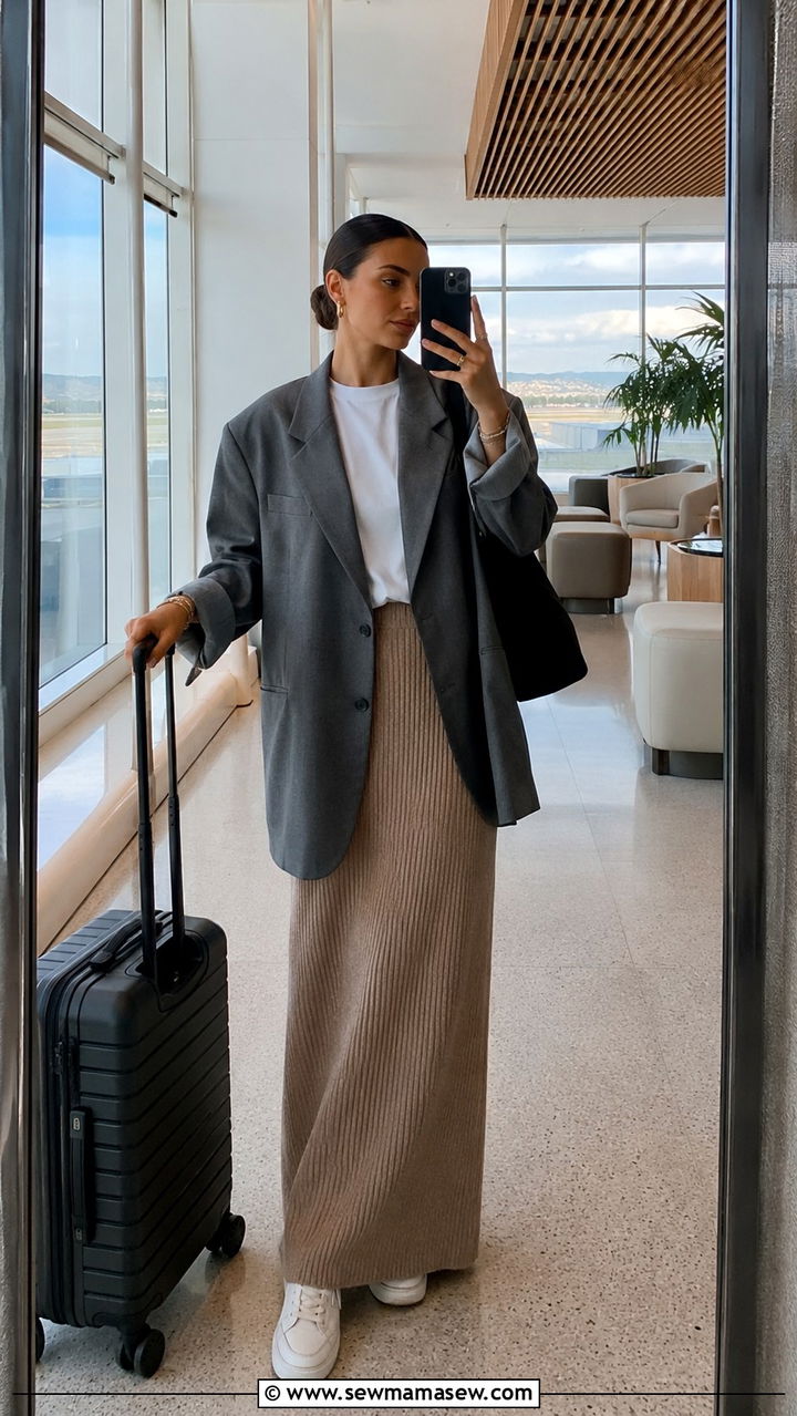Boyfriend blazer and ribbed maxi skirt outfit - 30 Maxi skirt outfit ideas with a blazer