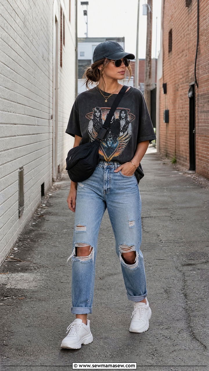 Boyfriend jeans with graphic tee outfit - 25 How to style boyfriend jeans