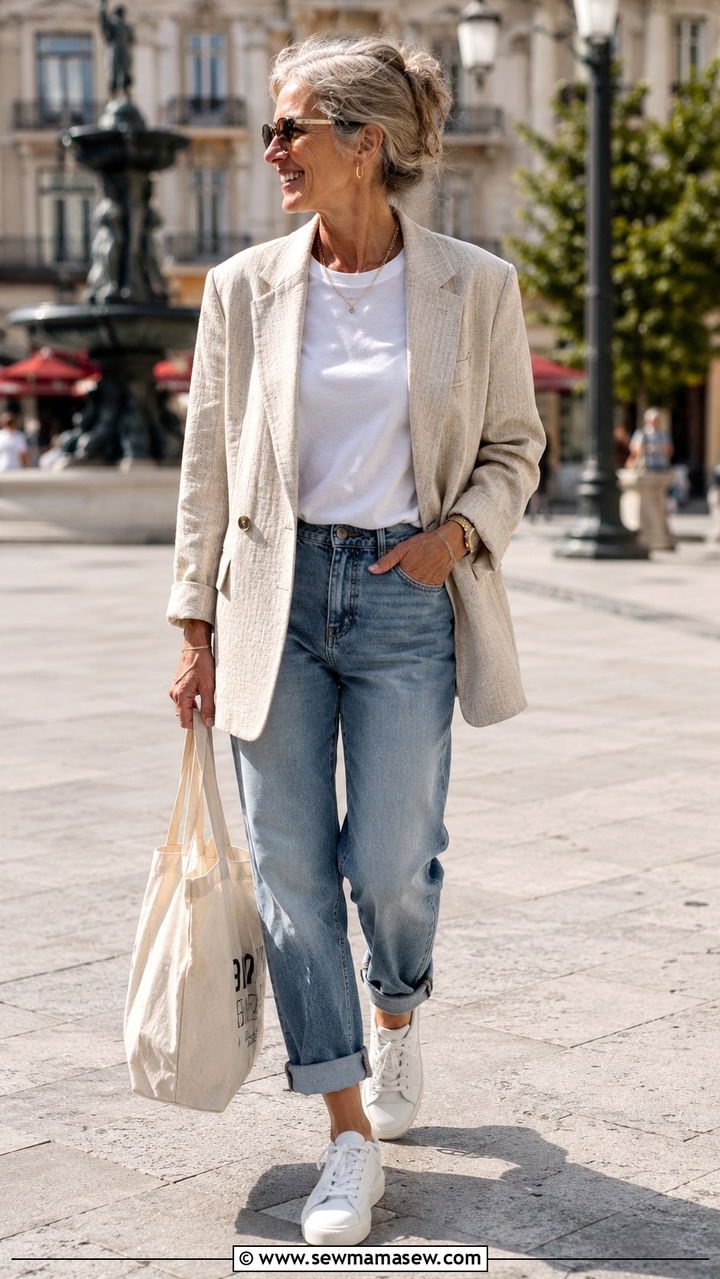 Boyfriend jeans with oversized blazer - 20 Jeans and blazer outfit ideas over 50