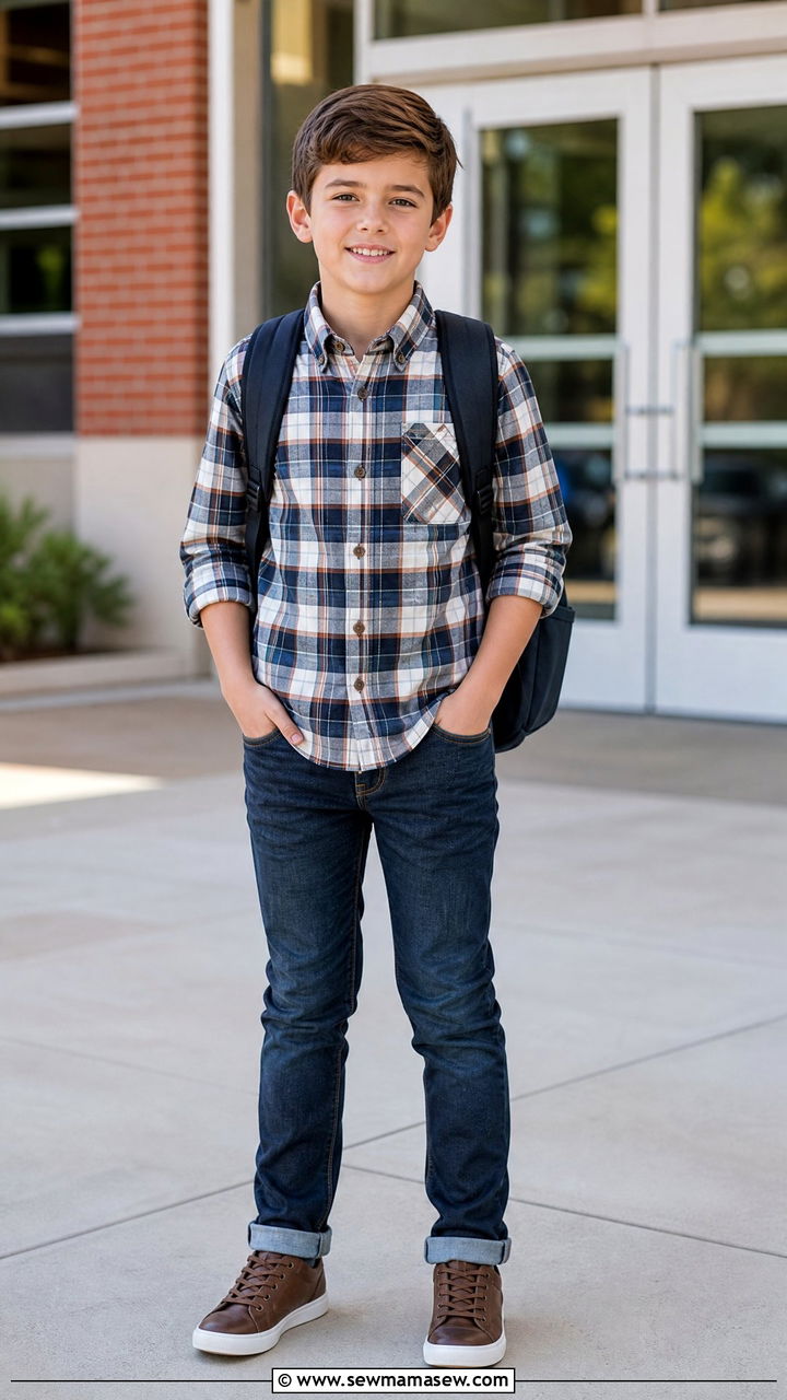 Boys Button Down and Jeans Outfit - 25 Kindergarten outfit ideas