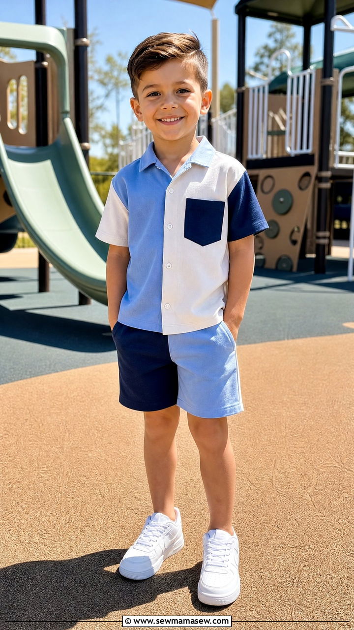 Boys Coordinated Short Set with Sneakers - 25 Kindergarten outfit ideas