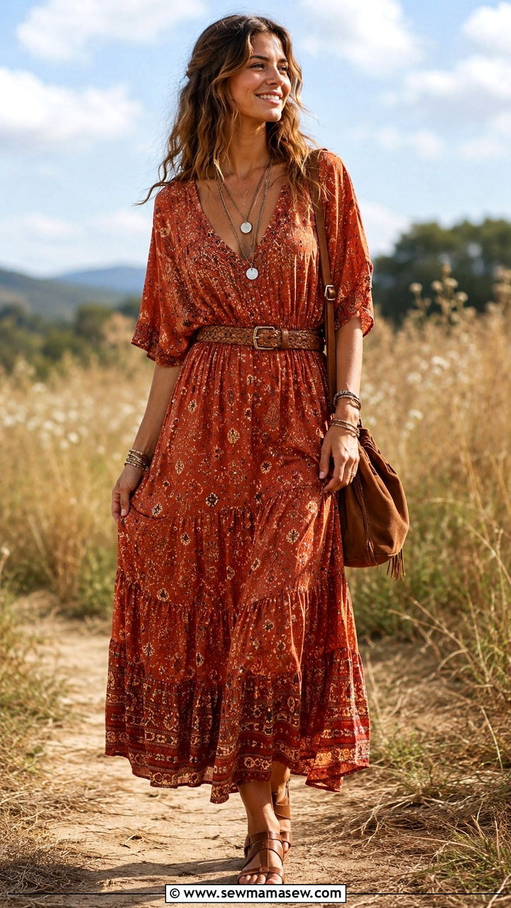 Braided Leather Belt With a Bohemian Maxi Dress - 30 Statement belt outfit ideas