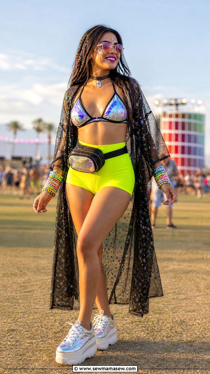 Bralette And High Waisted Rave Shorts - 30 EDM concert outfit ideas