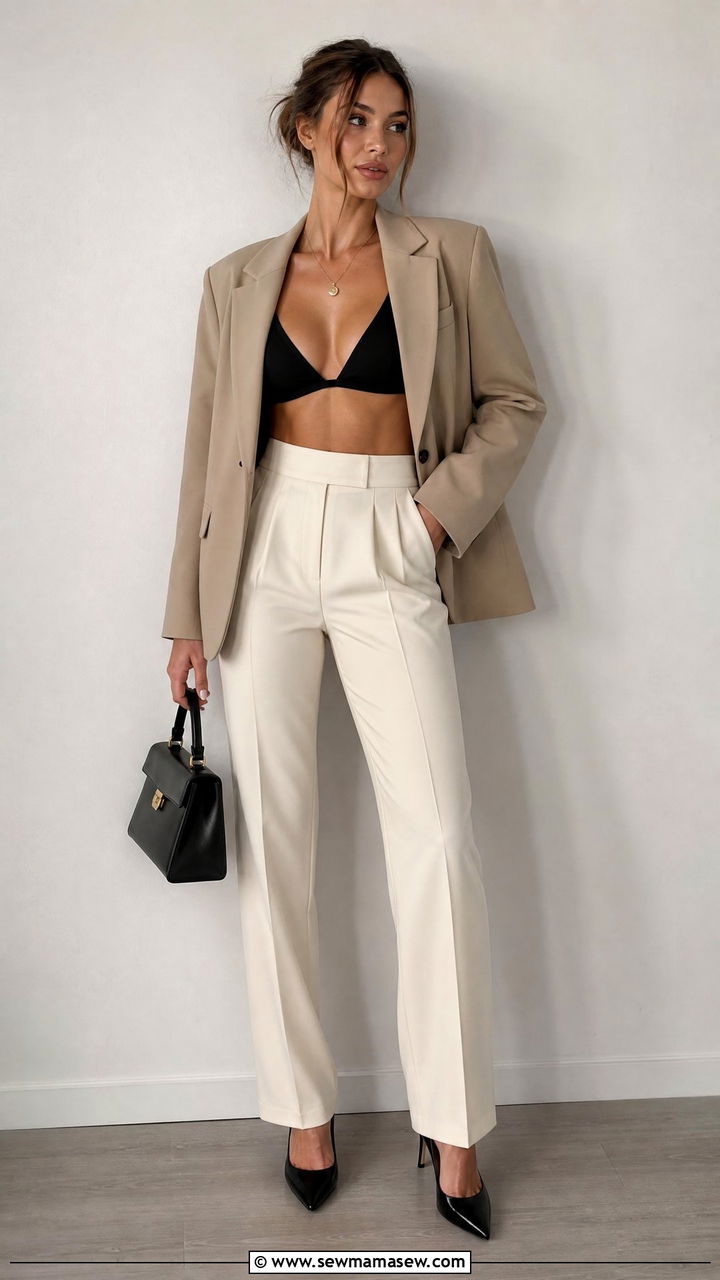 Bralette With High Waisted Trousers And Oversized Blazer - 30 Club outfit ideas for women