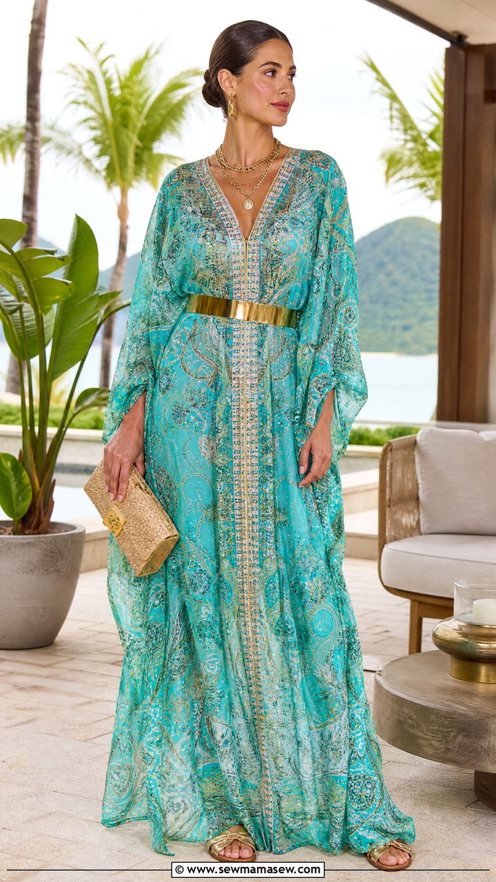 Breezy Caftan with Gold Jewelry - 35 July outfit ideas