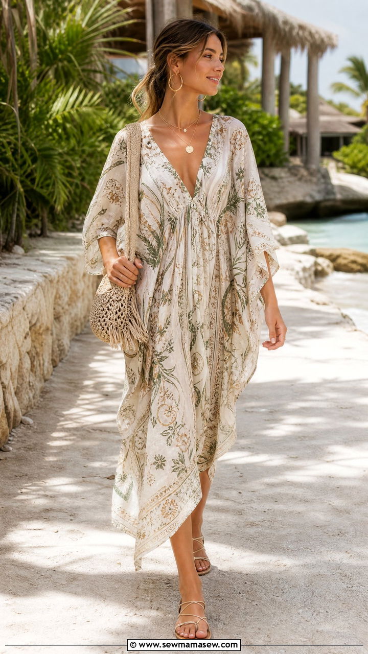 Breezy Kaftan Dress with Flat Sandals - 25 summer outfit ideas trends