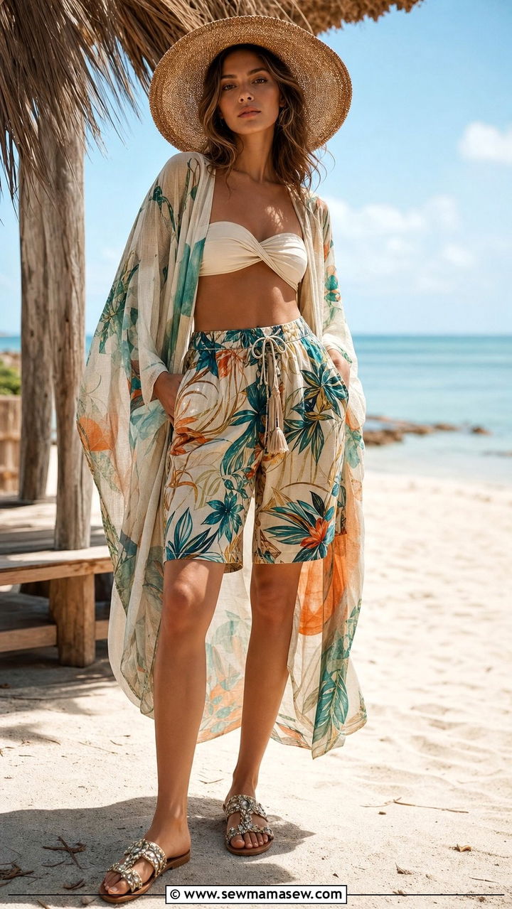 Breezy Kaftan and Printed Bermuda Shorts - 25 summer bermuda shorts outfit ideas