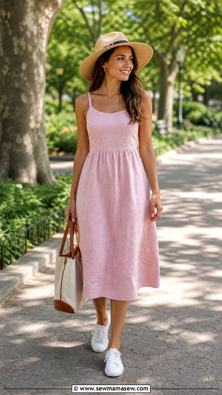 Breezy Linen Sundress and White Sneakers Outfit - 40 Summer outfit ideas for women over 40 2026
