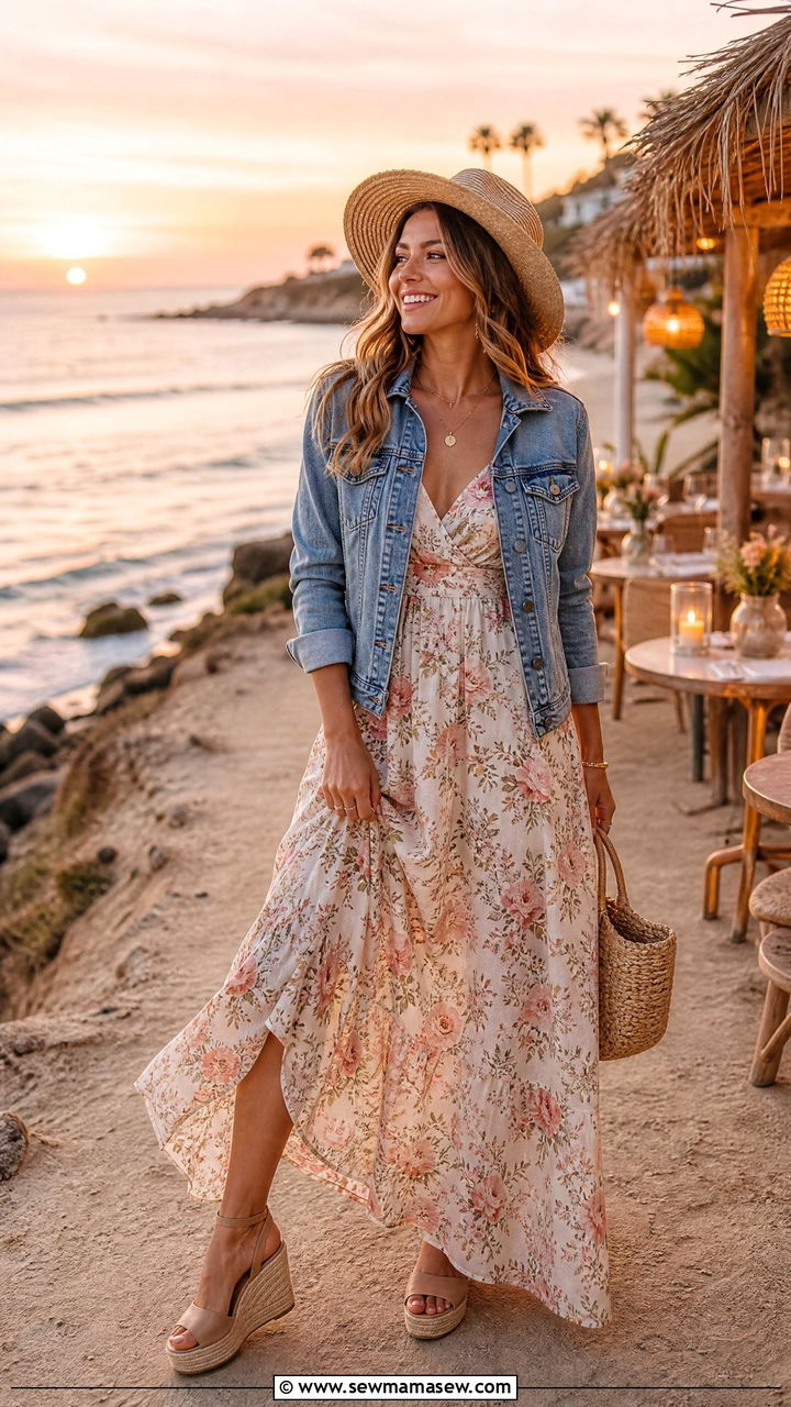 Breezy Maxi Dress With Denim Jacket And Espadrilles - 35 Hygge outfit ideas