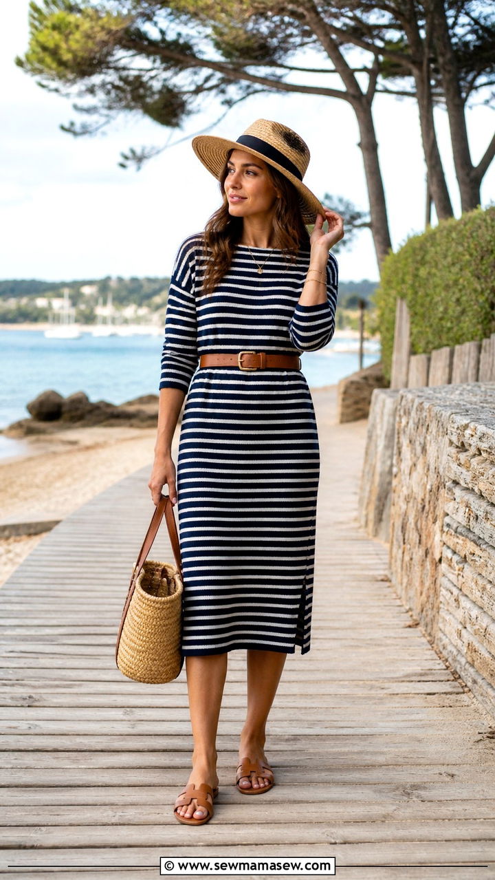 Breton Dress With A Straw Hat - 40 French girl outfit ideas