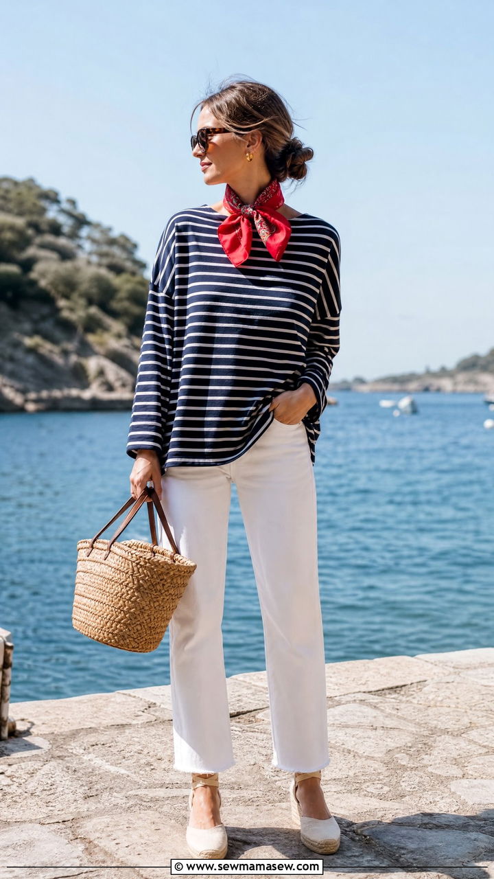 Breton Striped Shirt With White Jeans And Espadrilles - 25 French girl outfit ideas 2026