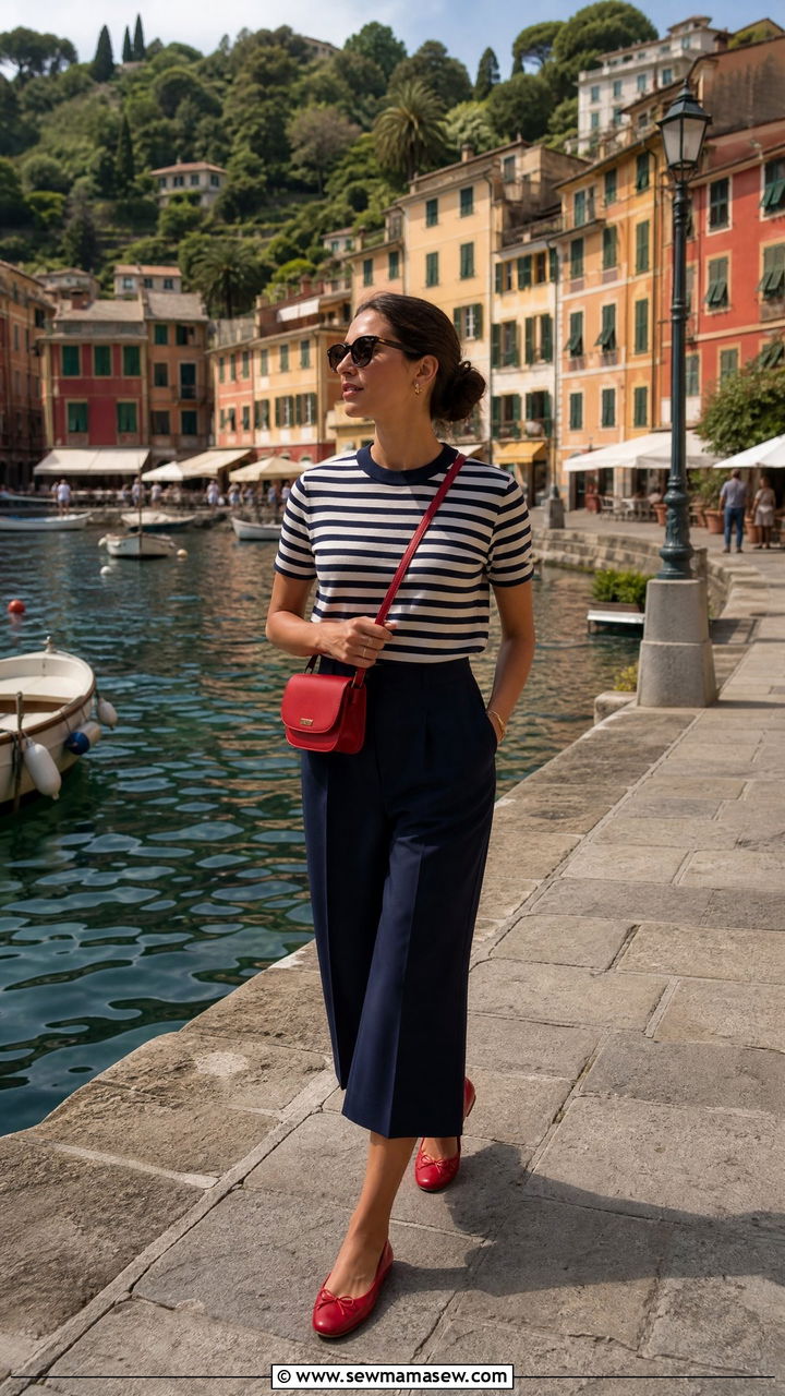 Breton Striped Tee and Tailored Culottes - 25 Italy outfits aesthetic