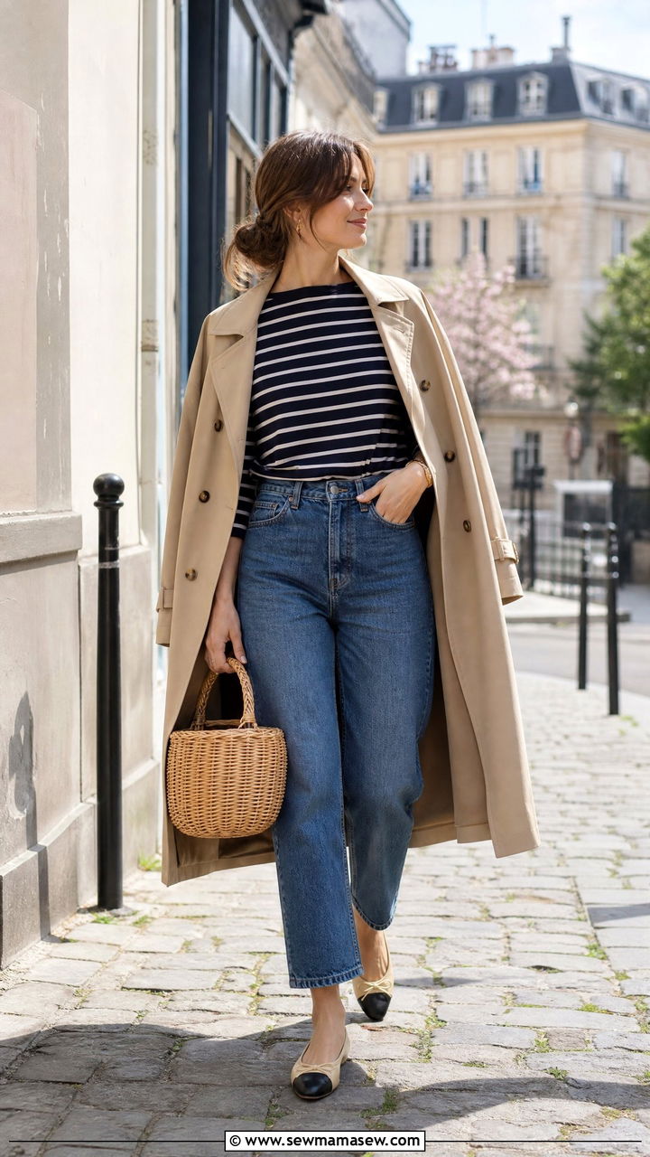 Breton Striped Top With Cropped Jeans - 25 chic jeans outfit ideas