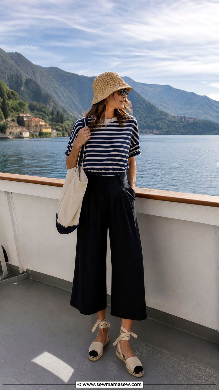 Breton Tee with Culottes and Espadrilles - 25 classy Italy outfits