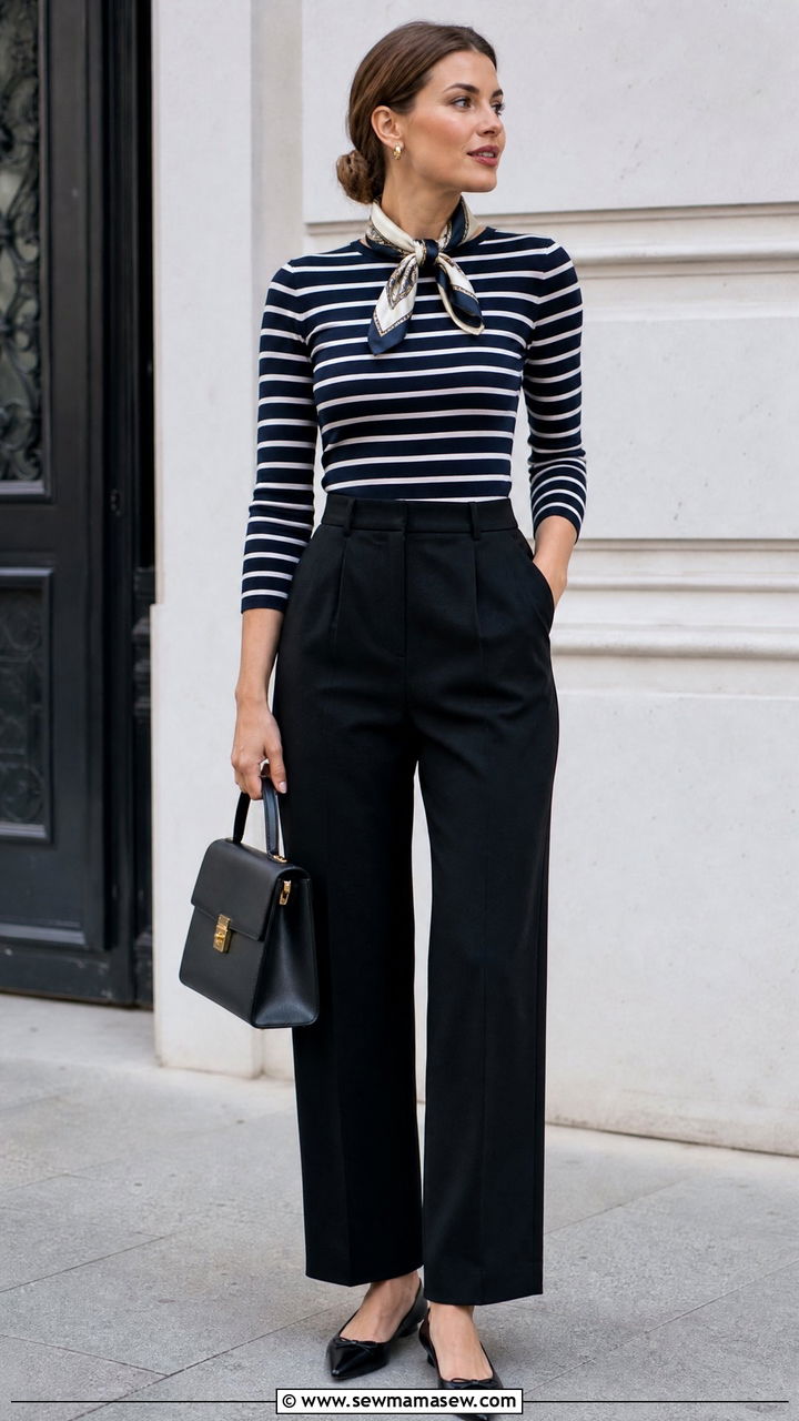 Breton Top With a Basket Bag - 25 French girl outfit ideas with a Breton top