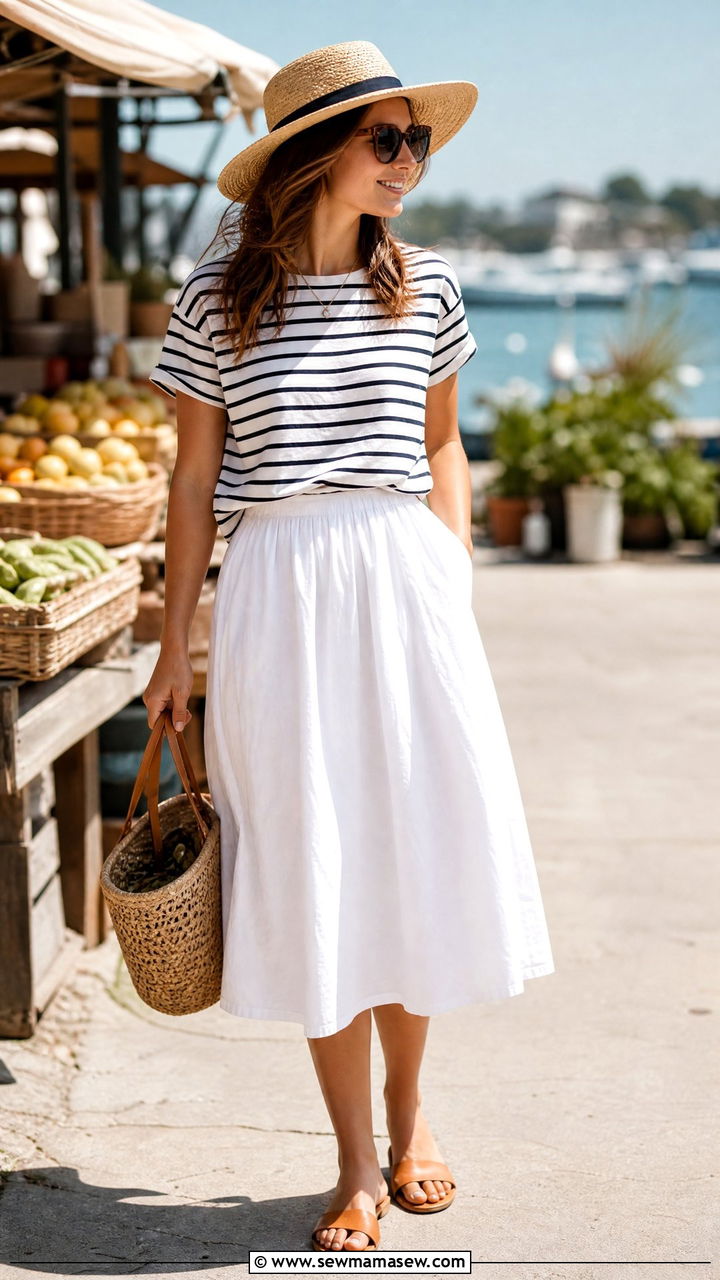 Breton Top With a Knit Vest - 25 French girl outfit ideas with a Breton top