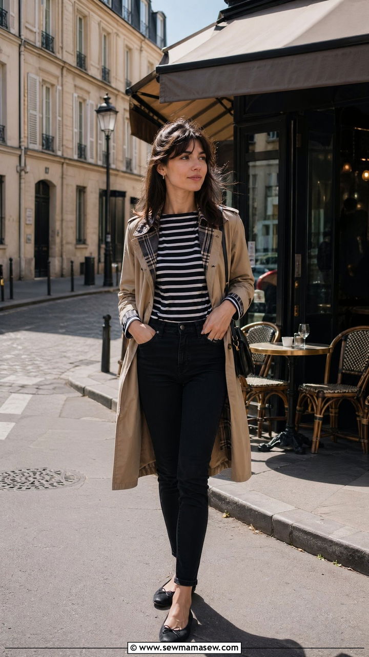 Breton Top with Black Skinny Jeans and Ballet Flats - 35 french girl outfits for women