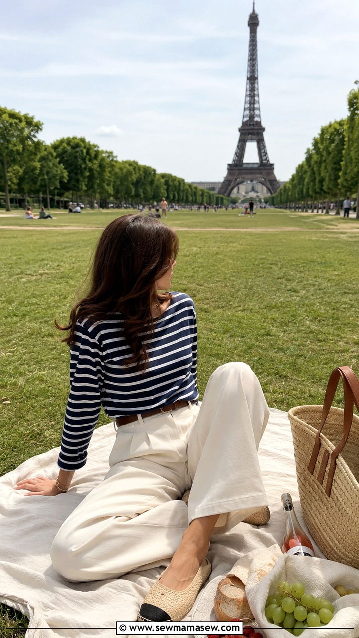 Breton Top with Wide Leg Trousers and Espadrilles - 30 spring paris trip outfit ideas