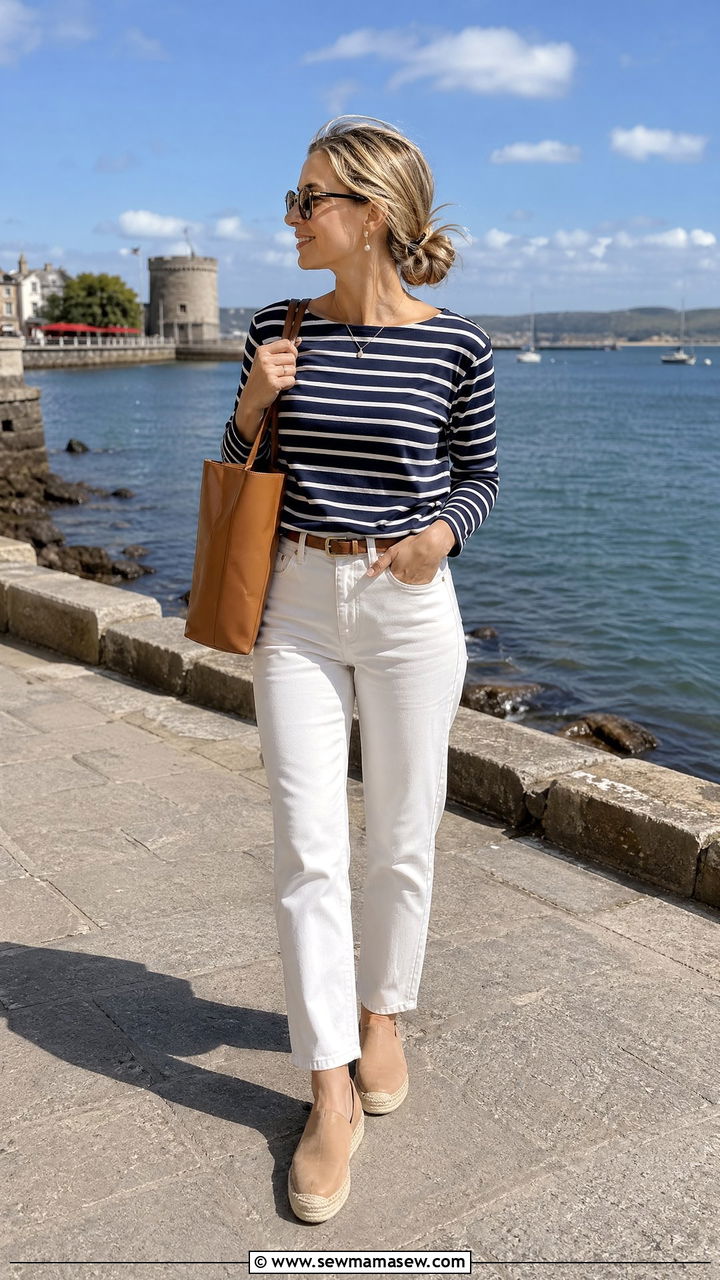 Breton stripe tee and white jeans Dublin outfit - 35 Dublin outfit ideas