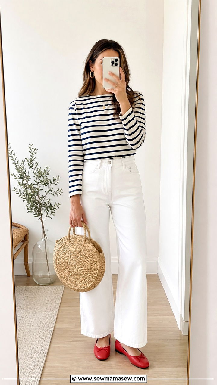 Breton stripe top with white jeans - 30 spring striped outfit ideas