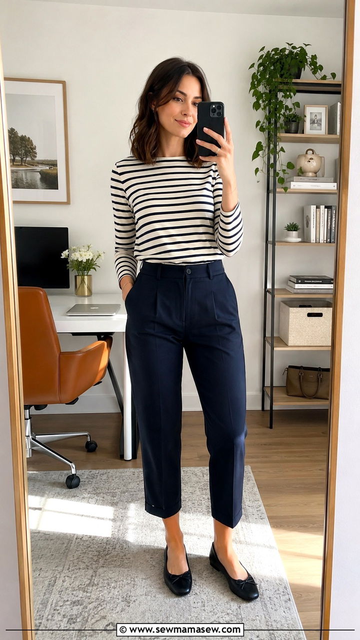 Breton striped top and cropped trousers remote work outfit - 30 Remote worker outfit ideas