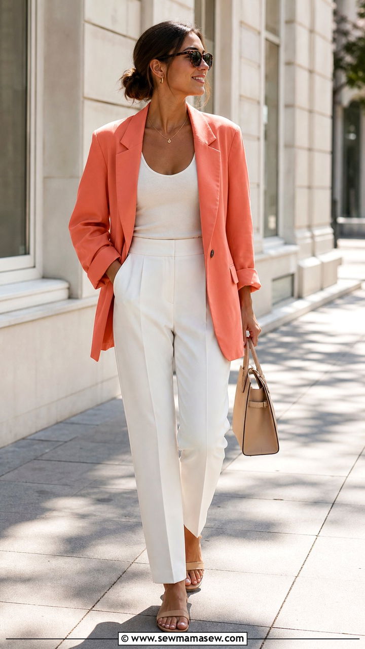 Bright Blazer with Neutral Separates Summer Outfit - 25 summer blazer outfit ideas
