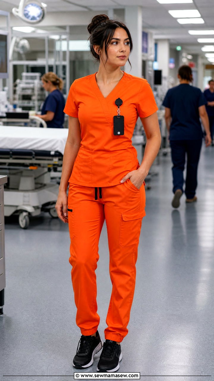 Bright Orange ER Scrubs With Cargo Pockets - 30 ER nurse outfit ideas