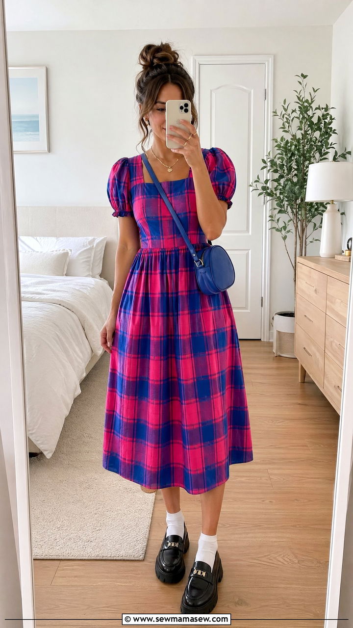 Bright Plaid Dress Outfit - 35 Dopamine dressing outfit ideas