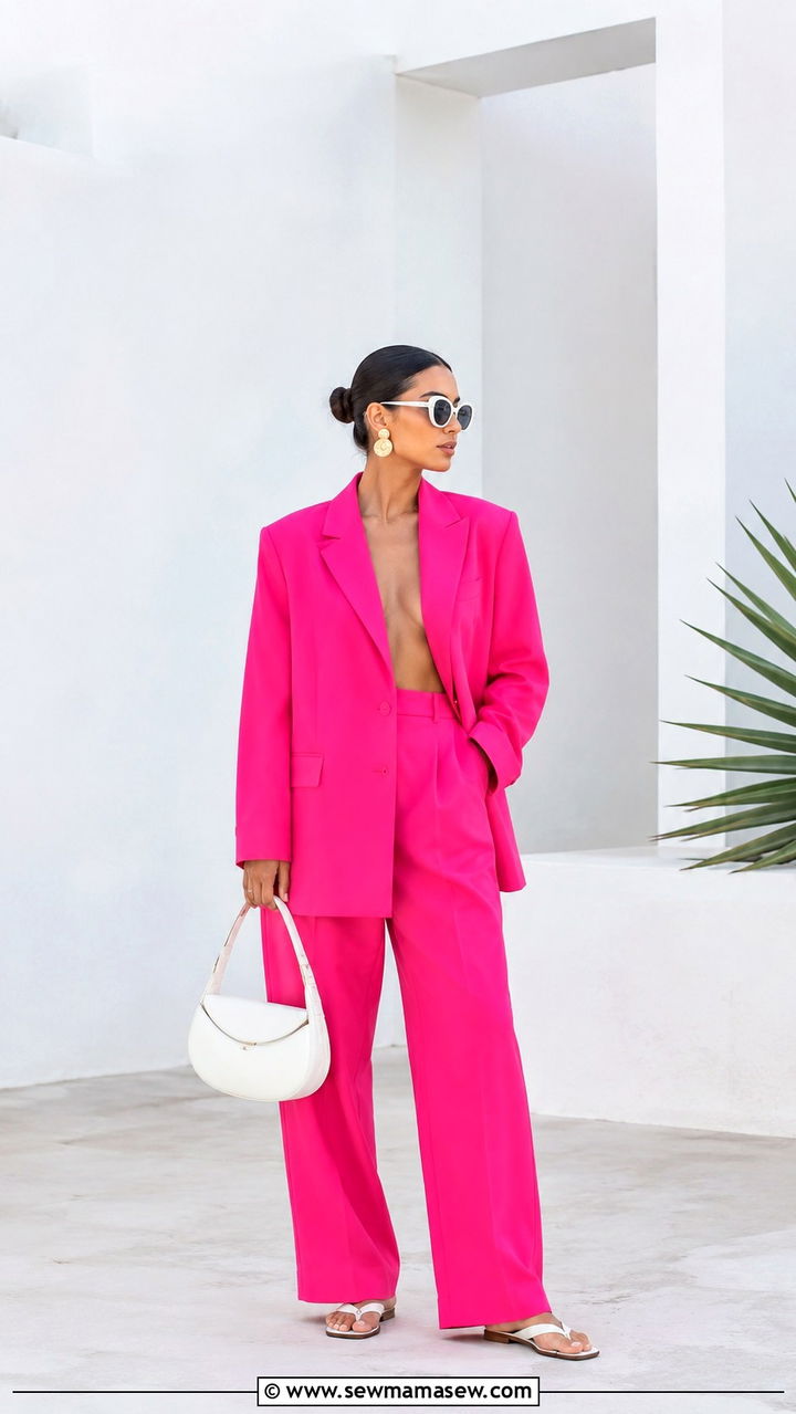 Bright Suit Set With Minimal Sandals - 30 Trendy outfits for women over 40
