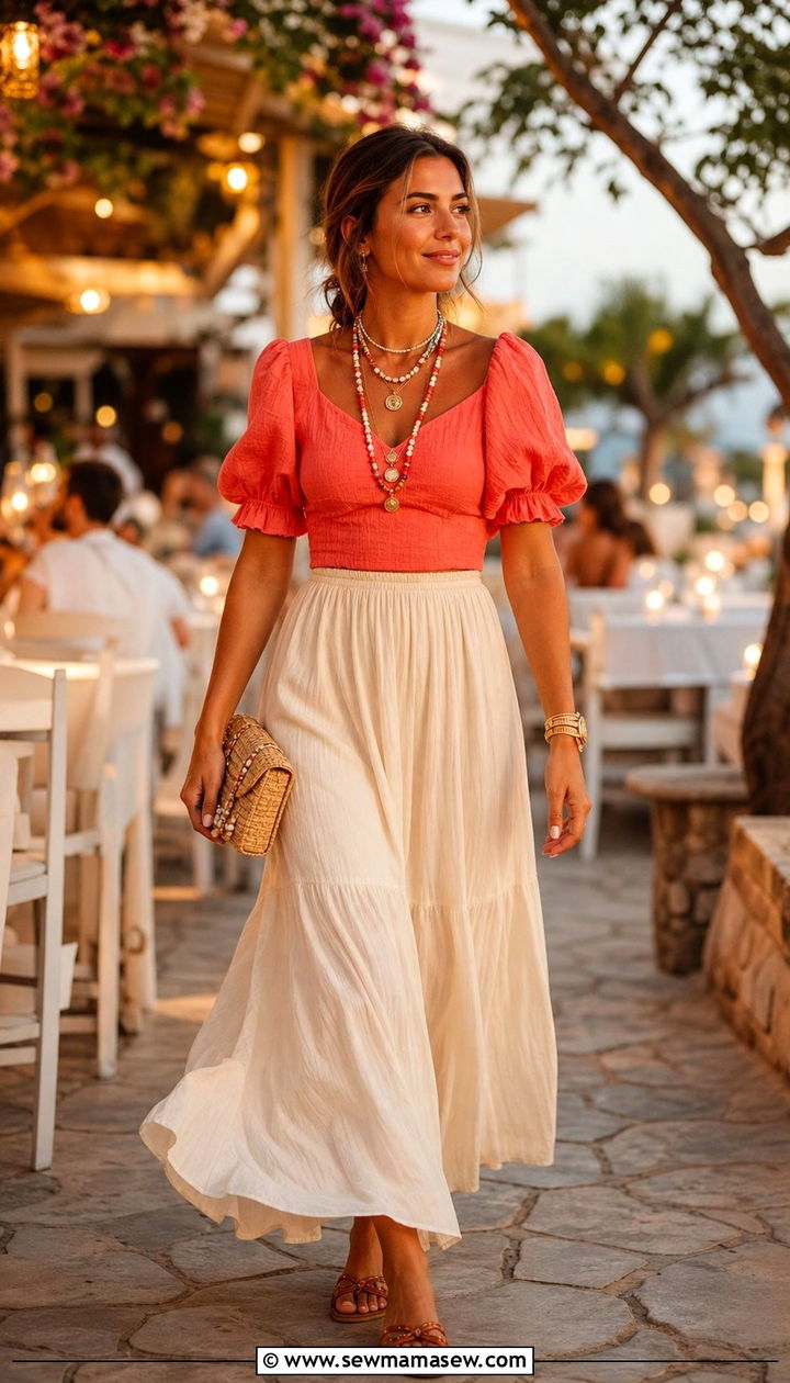 Bright Top and Maxi Skirt Outfit - 25 summer easy outfit formulas