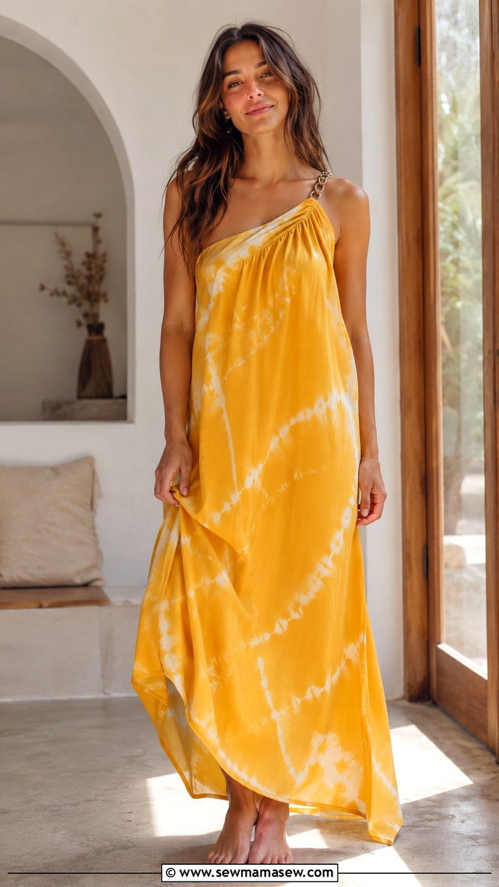 Bright mustard yellow flowy maxi dress - 30 Loungewear outfit ideas summer