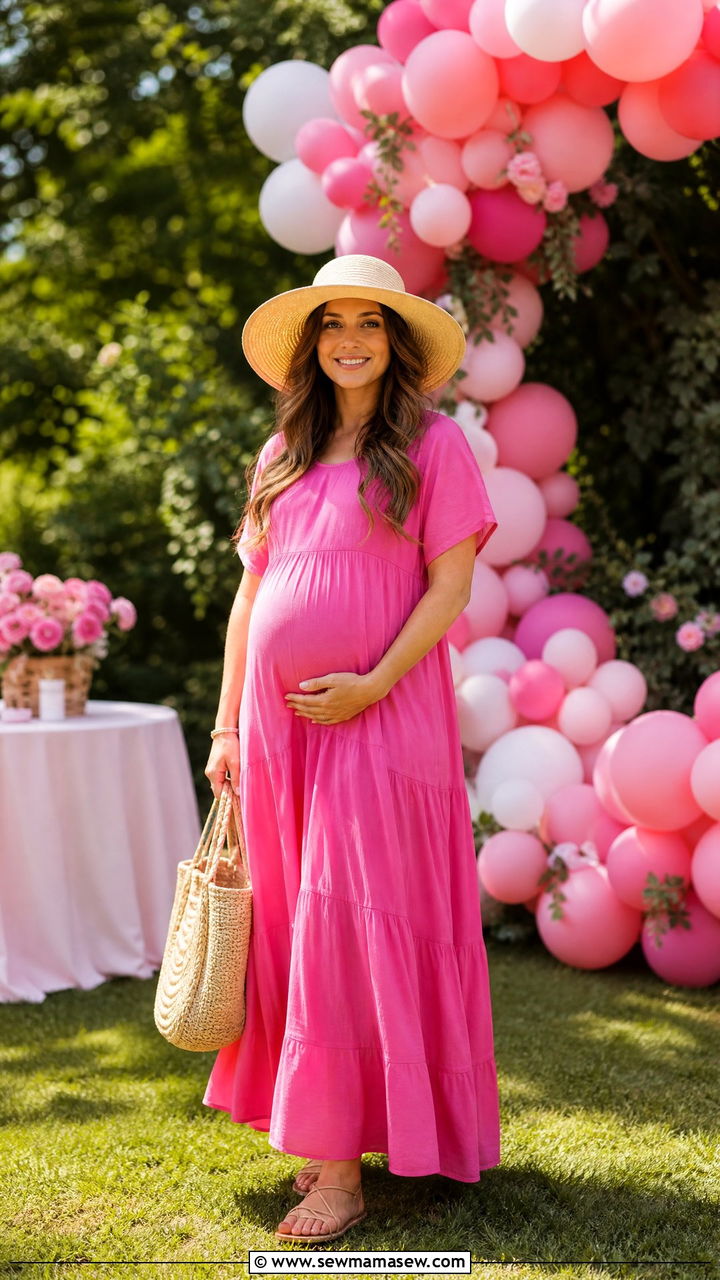 Bright pink dress with sun hat for gender reveal - 25 Gender reveal outfit ideas