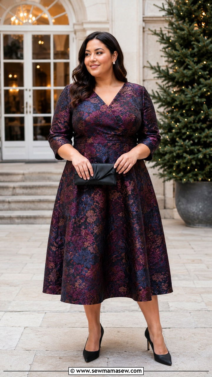Brocade A Line Dress With Minimal Accessories - 30 Party outfits for plus size