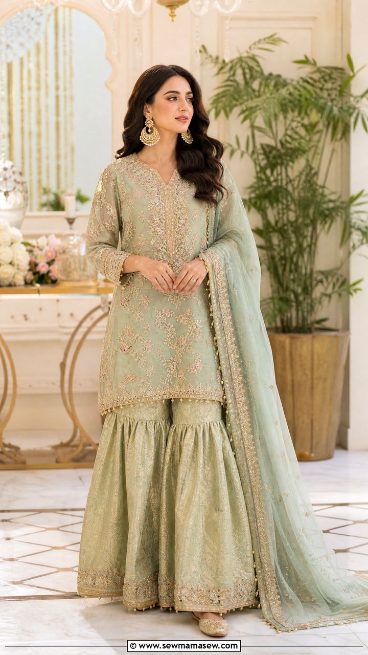 Brocade gharara set with short kurti - 25 Iftar party outfit ideas