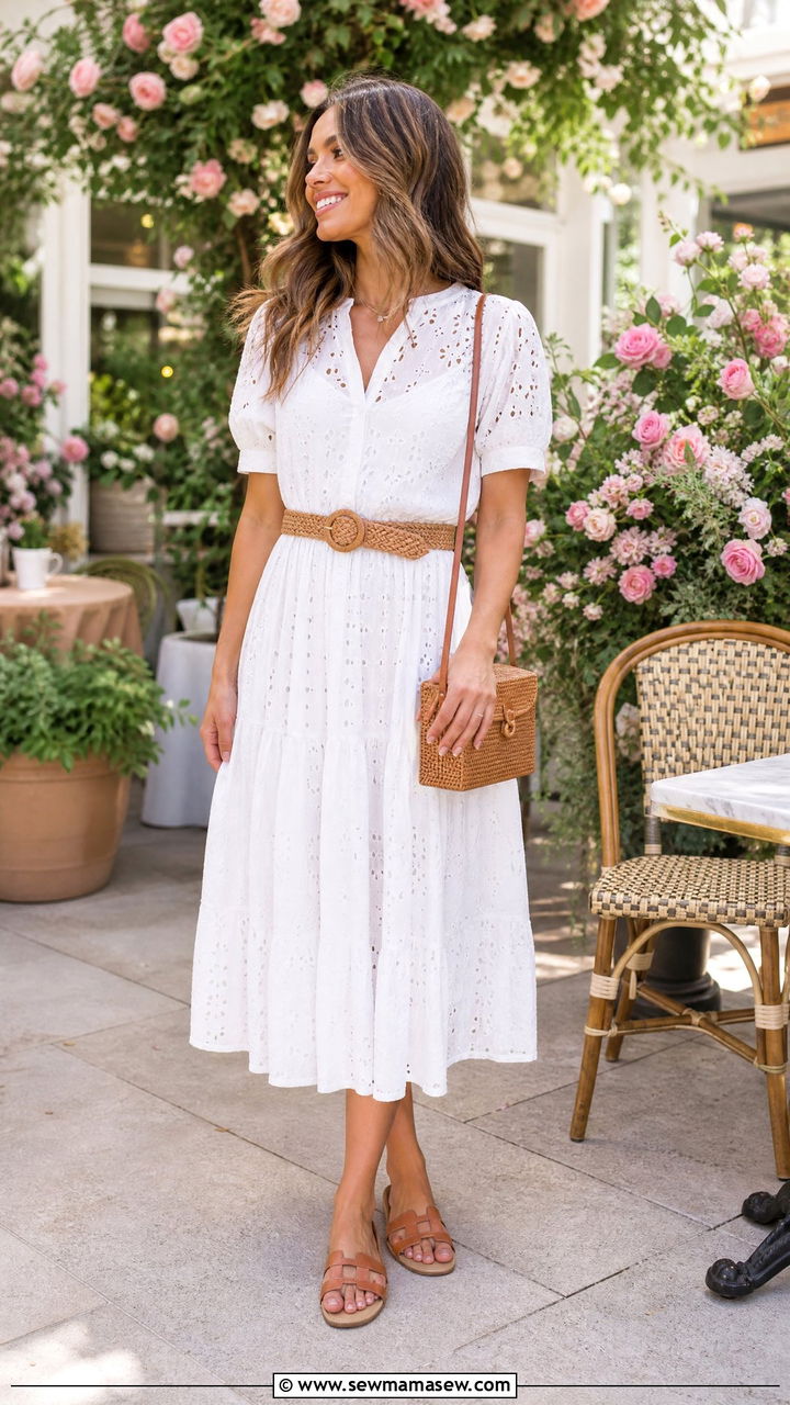 Broderie Anglaise Dress Birthday Brunch Outfit - 35 Birthday brunch outfit ideas