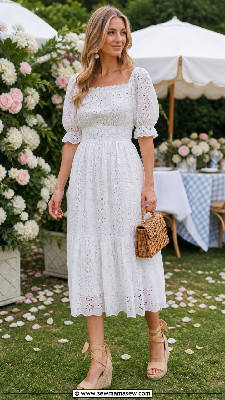 Broderie Anglaise Dress With Espadrille Wedges - 40 Boho summer outfits