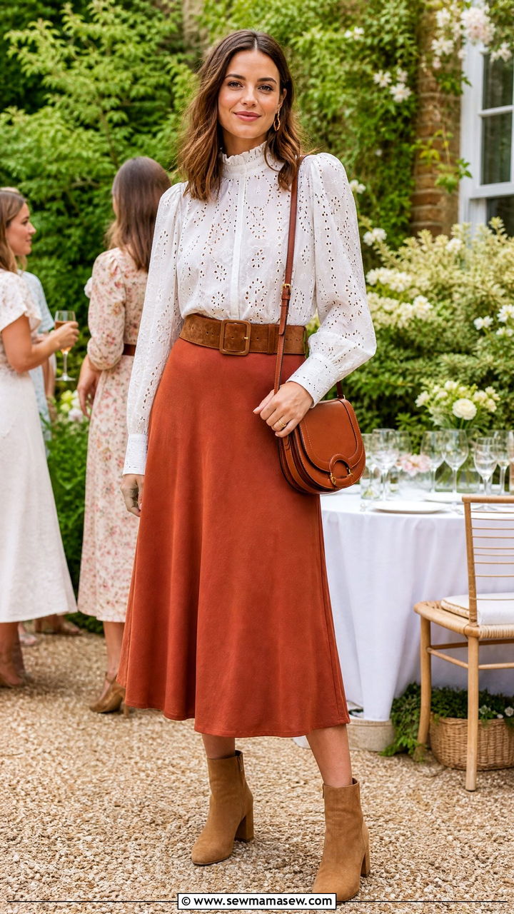 Broderie Blouse With Midi Skirt Countryside Look - 30 Summer countryside outfits