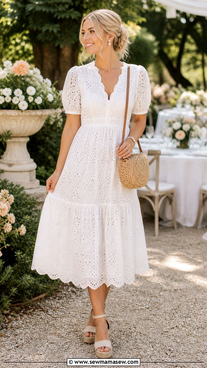 Broderie anglaise midi dress with espadrille wedges - 40 Summer outfits with dresses