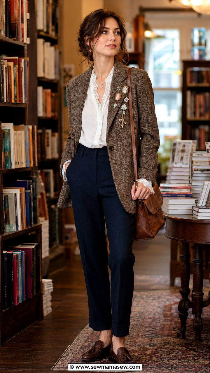 Brooch Adorned Blazer And Satchel Bag - 25 Poetcore outfit ideas