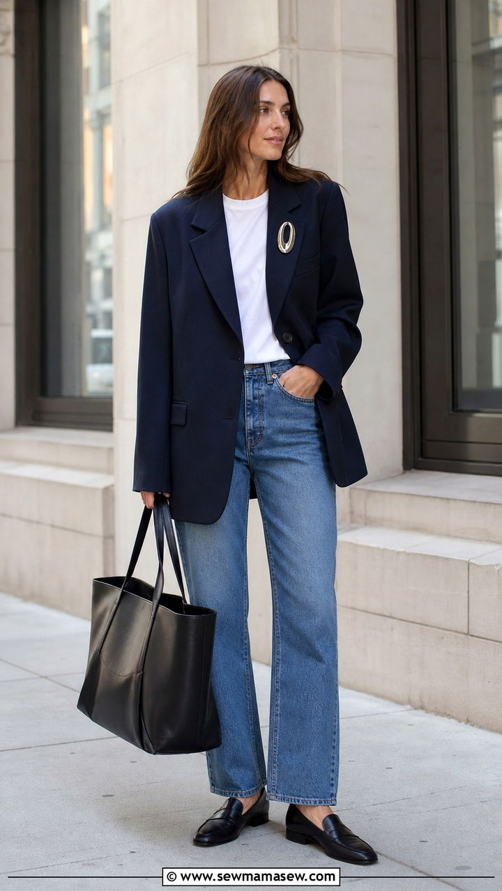 Brooch On Blazer With White Tee And Jeans - 20 Brooch outfit ideas 2026