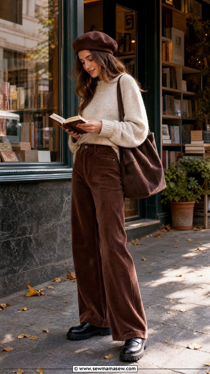 Brown Beret With Corduroy Trousers And Chunky Loafers - 25 How to style a beret