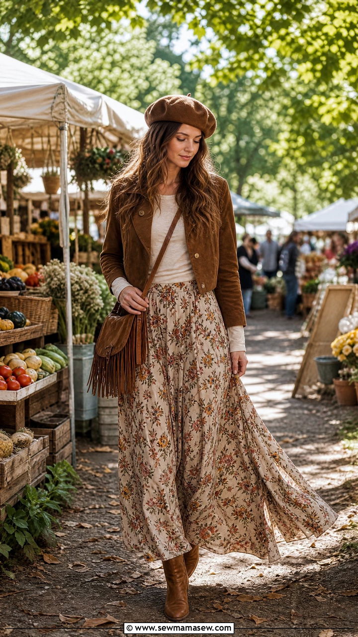 Brown Beret With Cropped Jacket And Maxi Skirt - 25 How to style a beret