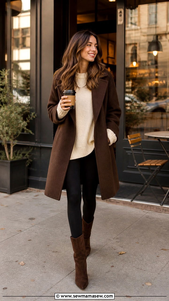 Brown Coat with Leggings Outfit - 40 Brown outfit ideas