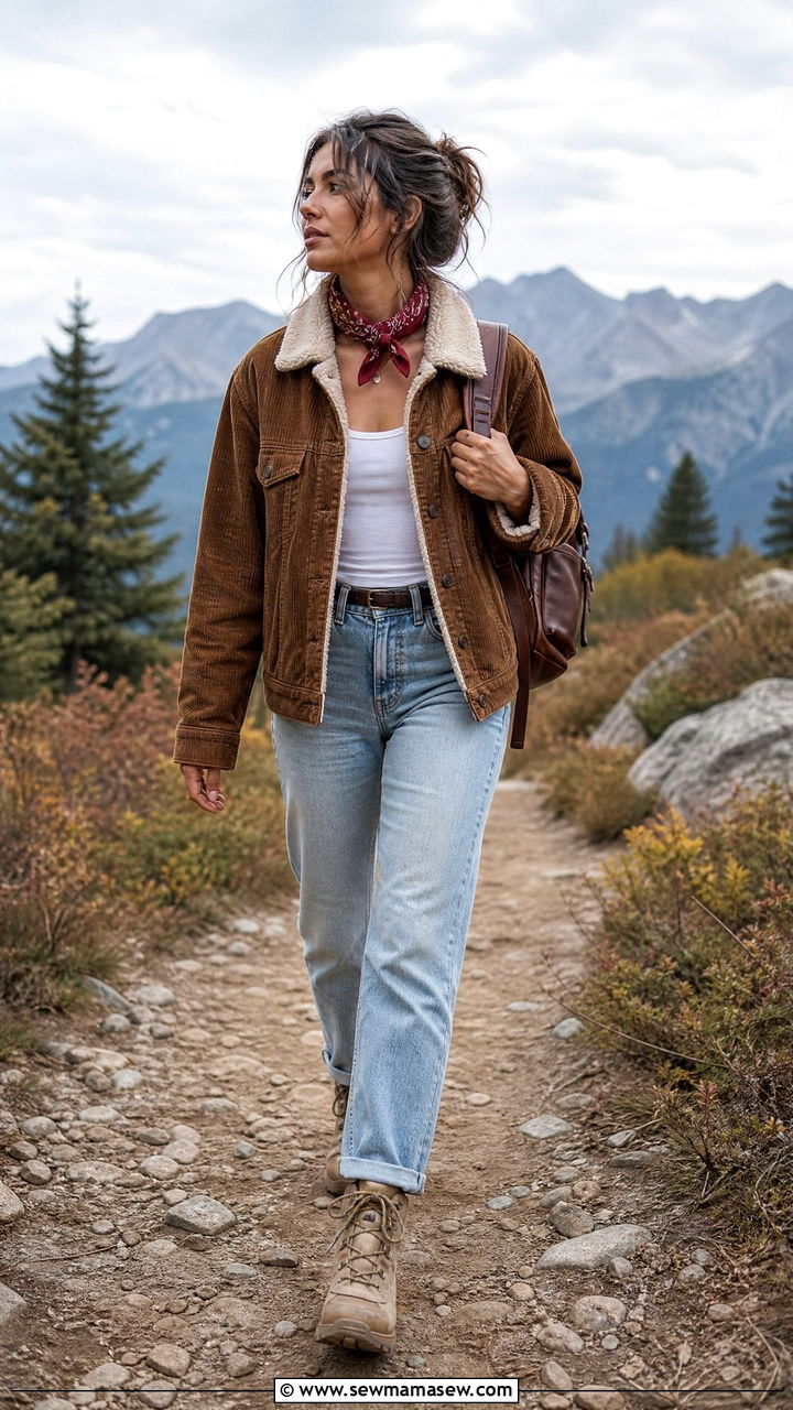 Brown Corduroy Jacket With Light Wash Jeans And Hiking Boots - 40 grunge outfits