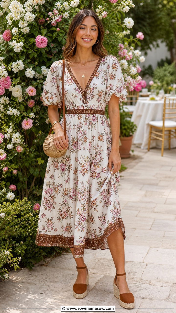 Brown Espadrilles With Floral Summer Dress - 30 Summer outfits in brown