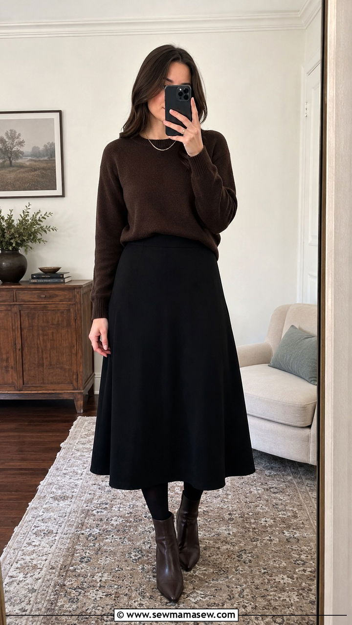 Brown Knit Sweater and Midi Skirt - 30 Memorial service outfit ideas
