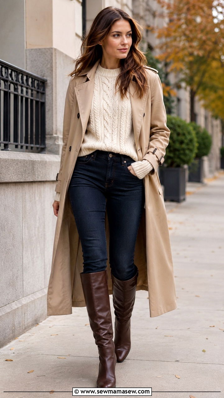 Brown Leather Knee High Boots With Skinny Jeans - 30 Knee high boot outfit ideas