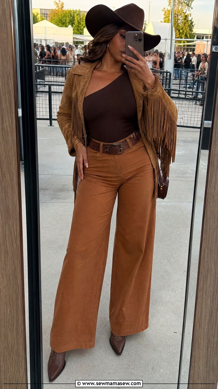 Brown Monochrome Cowgirl Outfit - 25 Beyonce concert outfit ideas